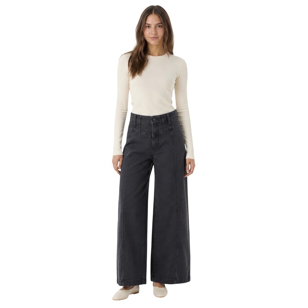 We The Free Free People Women 25 Old West Wide Leg Jeans Washed Black OB2017754